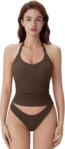 SUUKSESS Halter Tank Top for Women with Built in Bra Cotton Ribbed V Neck Cami in Saudi Arabia