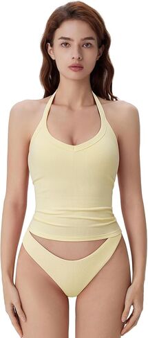 SUUKSESS Halter Tank Top for Women with Built in Bra Cotton Ribbed V Neck Cami in Saudi Arabia