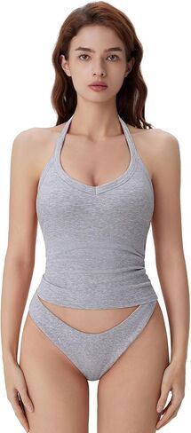SUUKSESS Halter Tank Top for Women with Built in Bra Cotton Ribbed V Neck Cami in Saudi Arabia