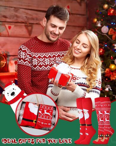 12 Pairs Christmas Knee High Socks for Women Men Bulk Novelty Stocking Xmas Pattern Long Socks for Holiday Gift Party Favors in Saudi Arabia