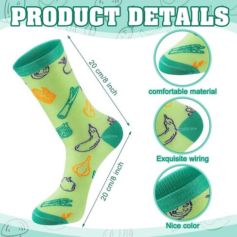 Coume 8 Pairs Funny Vegan Gifts Ideas Funny Women men Vegan Socks Novelty Vegetable Fruit Pattern Crew Socks Vegetarian Gifts in Saudi Arabia