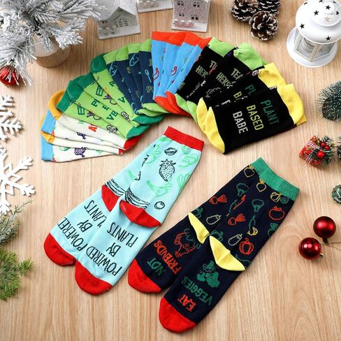 Coume 8 Pairs Funny Vegan Gifts Ideas Funny Women men Vegan Socks Novelty Vegetable Fruit Pattern Crew Socks Vegetarian Gifts in Saudi Arabia