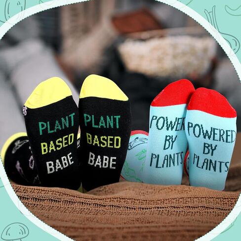 Coume 8 Pairs Funny Vegan Gifts Ideas Funny Women men Vegan Socks Novelty Vegetable Fruit Pattern Crew Socks Vegetarian Gifts in Saudi Arabia
