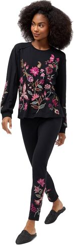 Johnny Was Penellope Legging Cotton Floral Embroidered Leggings Pants Black New in Saudi Arabia
