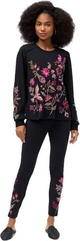 Johnny Was Penellope Legging Cotton Floral Embroidered Leggings Pants Black New in Saudi Arabia