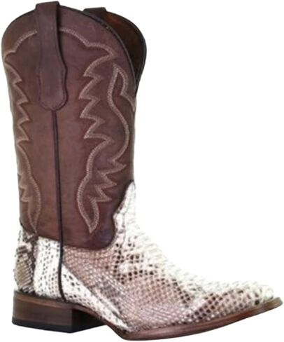 Circle G MEN'S NATURAL/BROWN PYTHON EMBROIDERY SQ. TOE, LEATHER SOLE, WESTERN L5740 in Saudi Arabia