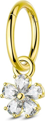 COCHARM Clicker Belly Button Rings 14G Flower Gold Plated Belly Navel Rings for Women Stainless Steel Navel Piercing Jewelry Dangly 8/10MM in Saudi Arabia