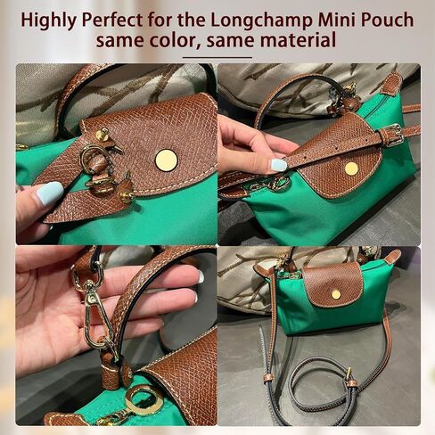 أحزمة محفظة بديلة لحقيبة Longchamp الصغيرة، حزام كتف جلدي مضاد للانزلاق للحقائب، حزام حقيبة صغير طويل قابل للتعديل مقاس 37-48 بوصة (بني وذهبي) in Kuwait