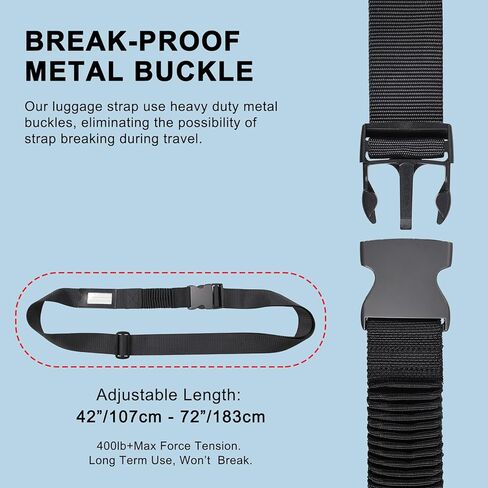 Luggage Straps for Suitcases, Stretchable TSA Approved Suitcase Straps, Heavy Duty Metal Buckle Luggage Attachment Belt Travel Accessories, Adjustable 72" Long in Saudi Arabia