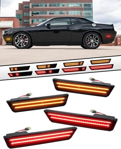 Dynamic White LED Side Marker Lights for Dodge Challenger 2008 2009 2010 2011 2012 2013 2014, Smoked Lens Front Rear Bumper Reflector Lamps, pack of 4 in Kuwait