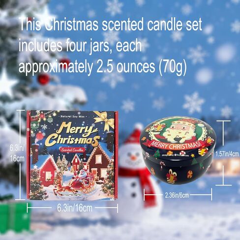 مجموعة شموع معطرة لعيد الميلاد - 4 عبوات (2.5 أونصة لكل منها) - روائح العطلات: التوت البري، قرفة التفاح، الهدال وإكليل عيد الميلاد - شمع الصويا الطبيعي، هدايا العلاج العطري الاحتفالية (مجموعة عيد الميلاد) in Kuwait