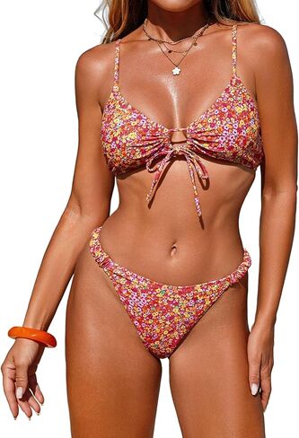 HYTENSUN Floral Boho Bikini Sets for Women Swim Suit 2026 Modest Tie Front Cut Out Bathing Suits Swimwear in Kuwait
