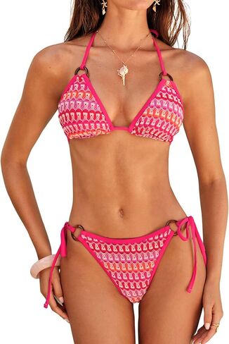 ZAFUL Triangle Bikini Sets for Women Sexy Tie Side Halter String O Ring Textured Two Piece Swimwear Bathing Suit in Saudi Arabia
