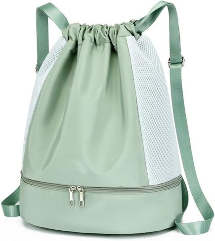 Drawstring Backpack Sport String Swim Gym Bag with Shoes Compartment for Women Men,mint green in Saudi Arabia
