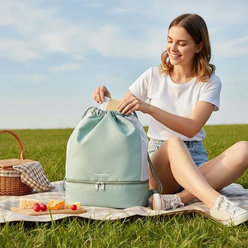 Drawstring Backpack Sport String Swim Gym Bag with Shoes Compartment for Women Men,mint green in Saudi Arabia
