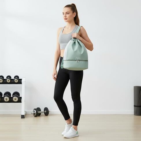 Drawstring Backpack Sport String Swim Gym Bag with Shoes Compartment for Women Men,mint green in Saudi Arabia