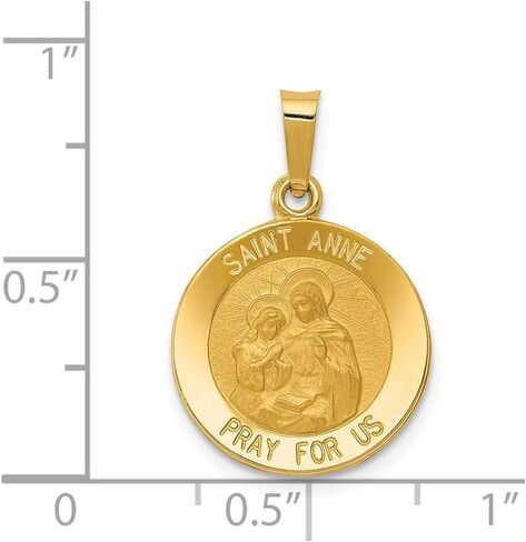 Solid 14K Yellow Gold Polished And Satin St. Anne Medal Pendant (0.59 x 0.67 Inches) in Saudi Arabia