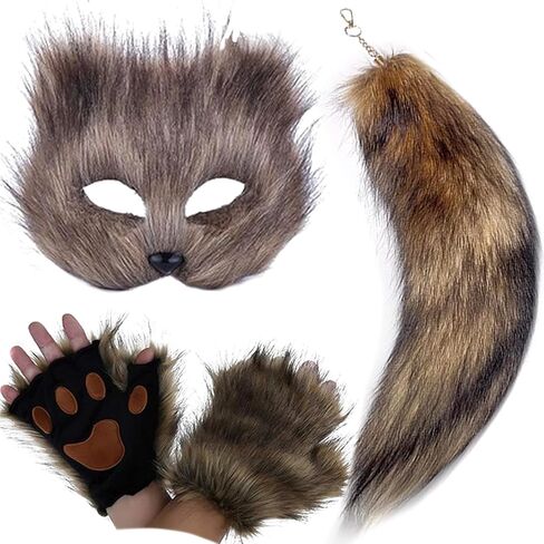 قناع وذيل فروي للأطفال، مجموعة أقدام ذيل الذئب وقناع الثعلب الحيواني، لعمر أكثر من عام واحد in Kuwait