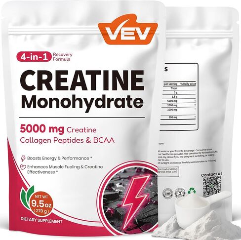 VEV Creatine Monohydrate for Women Powder 5000 mg with Collagen & BCAAs 2:1:1 – Creatine for Women, Supports Muscle Definition, Recovery & Energy – Unflavored, Sugar-Free, 9.5 oz, 30 Servings in Saudi Arabia