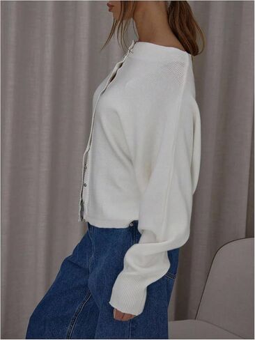 MakeMeChic Women's Button Down Cardigan Sweaters Off The Shoulder Tops Dolman Sleeve Knitwear in Saudi Arabia