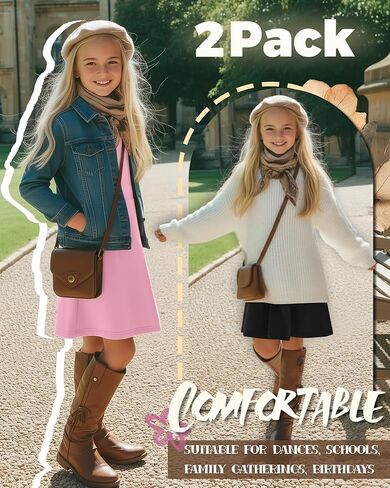 2 حزمة الفتيات فستان طويل الأكمام Skater Twirl a Line Crewneck فساتين الخريف عادية للأطفال 5-14 سنة in Kuwait