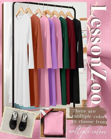 2 حزمة الفتيات فستان طويل الأكمام Skater Twirl a Line Crewneck فساتين الخريف عادية للأطفال 5-14 سنة in Kuwait
