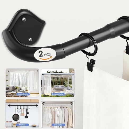 2 Pack Wrap Around Curtain Rods for Windows Adjustable 28-48 Inch - Curved Light Gap Blocking, 90% Blackout Room Darkening, Heavy Duty 5/8" Matte Black Curtain Rod (Easy Install Hardware) in Saudi Arabia