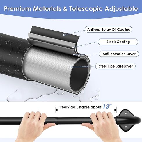 2 Pack Wrap Around Curtain Rods for Windows Adjustable 28-48 Inch - Curved Light Gap Blocking, 90% Blackout Room Darkening, Heavy Duty 5/8" Matte Black Curtain Rod (Easy Install Hardware) in Saudi Arabia