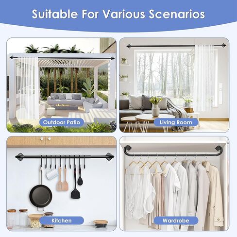 2 Pack Wrap Around Curtain Rods for Windows Adjustable 28-48 Inch - Curved Light Gap Blocking, 90% Blackout Room Darkening, Heavy Duty 5/8" Matte Black Curtain Rod (Easy Install Hardware) in Saudi Arabia