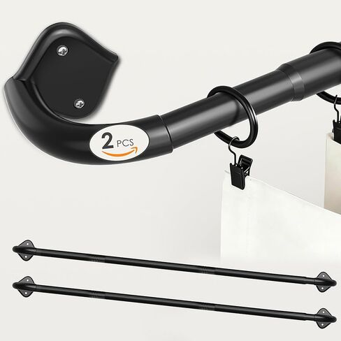2 Pack Wrap Around Curtain Rods for Windows Adjustable 28-48 Inch - Curved Light Gap Blocking, 90% Blackout Room Darkening, Heavy Duty 5/8" Matte Black Curtain Rod (Easy Install Hardware) in Saudi Arabia
