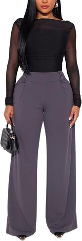 Aisbei Women's Sexy Long Sleeve Sheer Mesh See Through Going Out Bodysuits Tops in Saudi Arabia