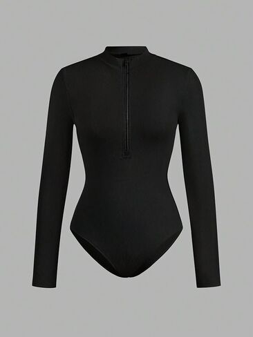 SOLY HUX Women's Half Zip Mock Neck Bodysuit 2 Packs Long Sleeve Leotard Shirts Fitted Tops in Saudi Arabia