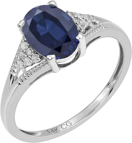 14k Solid White Gold Oval Gemstone and Natural Diamond Vintage Style Birthstone Engagement Ring in Saudi Arabia