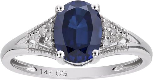 14k Solid White Gold Oval Gemstone and Natural Diamond Vintage Style Birthstone Engagement Ring in Saudi Arabia