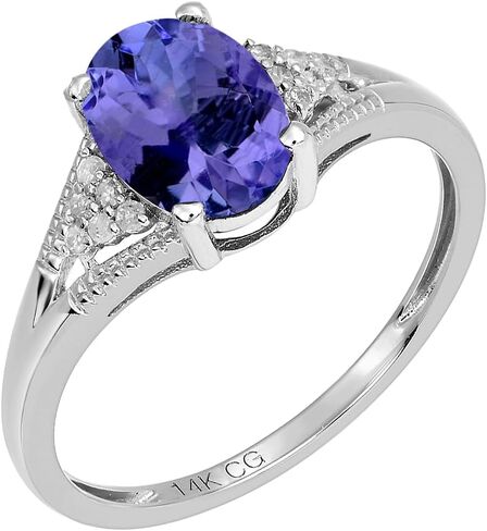 14k Solid White Gold Oval Gemstone and Natural Diamond Vintage Style Birthstone Engagement Ring in Saudi Arabia