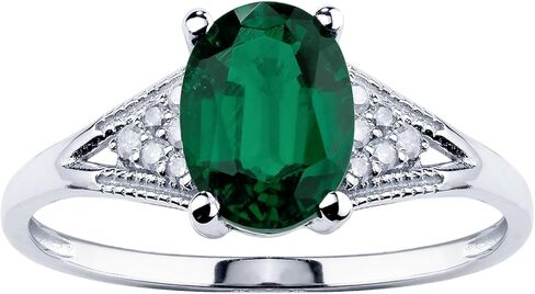 14k Solid White Gold Oval Gemstone and Natural Diamond Vintage Style Birthstone Engagement Ring in Saudi Arabia