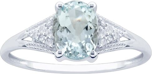 14k Solid White Gold Oval Gemstone and Natural Diamond Vintage Style Birthstone Engagement Ring in Saudi Arabia