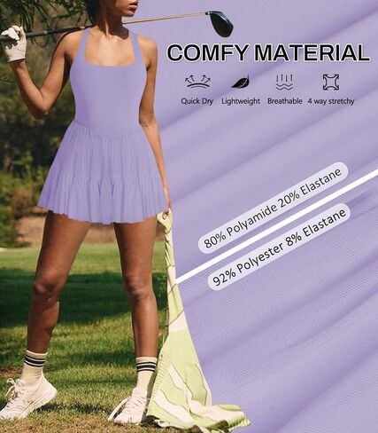 Women's Tennis Pleated Workout Dress Halter Neck Adjustable Straps Backless Flowy Summer Mini Dress Built in Shorts Pockets in Saudi Arabia
