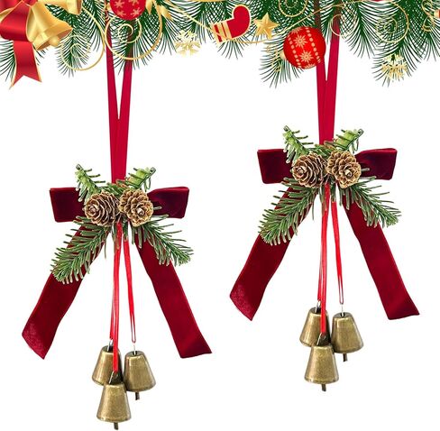 2 قطعة من أقواس شريط عيد الميلاد مع أجراس جلجل وكوز الصنوبر، شجرة عيد الميلاد العلوية معلقة على شكل إكليل عيد الميلاد وأقواس الصنوبر مع قلادة جرس وأقواس زخرفية لخزانة المطبخ وديكور المنزل في عيد الميلاد in Kuwait