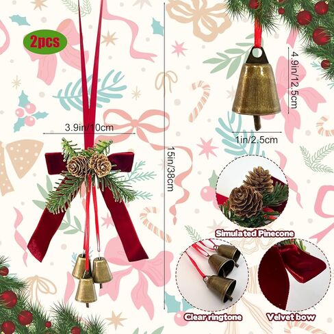 2 قطعة من أقواس شريط عيد الميلاد مع أجراس جلجل وكوز الصنوبر، شجرة عيد الميلاد العلوية معلقة على شكل إكليل عيد الميلاد وأقواس الصنوبر مع قلادة جرس وأقواس زخرفية لخزانة المطبخ وديكور المنزل في عيد الميلاد in Kuwait