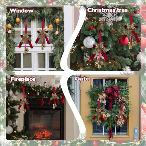 2 قطعة من أقواس شريط عيد الميلاد مع أجراس جلجل وكوز الصنوبر، شجرة عيد الميلاد العلوية معلقة على شكل إكليل عيد الميلاد وأقواس الصنوبر مع قلادة جرس وأقواس زخرفية لخزانة المطبخ وديكور المنزل في عيد الميلاد in Kuwait