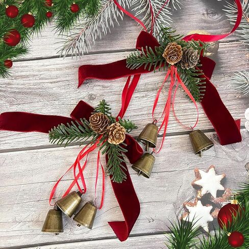 2 قطعة من أقواس شريط عيد الميلاد مع أجراس جلجل وكوز الصنوبر، شجرة عيد الميلاد العلوية معلقة على شكل إكليل عيد الميلاد وأقواس الصنوبر مع قلادة جرس وأقواس زخرفية لخزانة المطبخ وديكور المنزل في عيد الميلاد in Kuwait