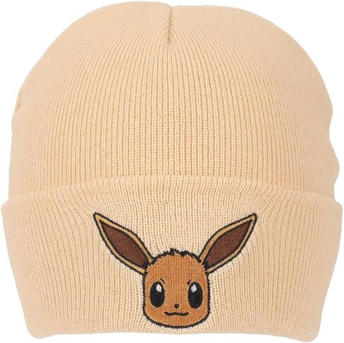 Pokemon Rib Knit, Embroidered Eevee On Tan Cuff Beanie in Kuwait