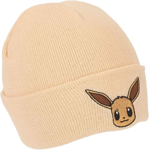 Pokemon Rib Knit, Embroidered Eevee On Tan Cuff Beanie in Kuwait