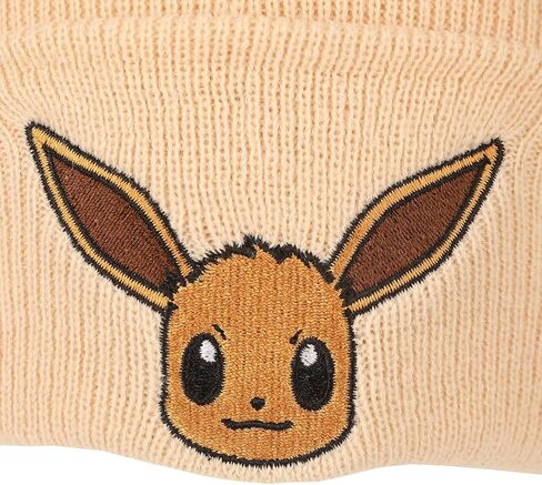 Pokemon Rib Knit, Embroidered Eevee On Tan Cuff Beanie in Kuwait