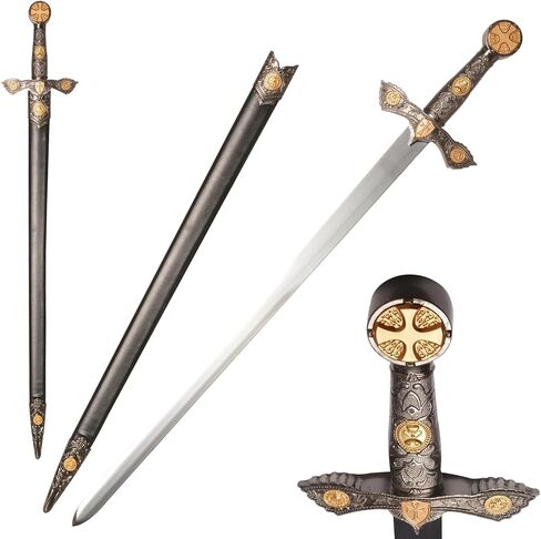 Stainless Steel Medieval Cross Crusader Knight Templar Sword for Collection, Cosplay, Display-32.9 Inch in Saudi Arabia
