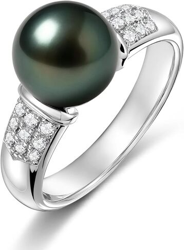 18k White Gold Black Pearl Ring for Women with D Color Moissanite , AAAA Tahitian Pearl 9-10MM, Anniversary Birthday Valentine's Day Gift Mom, Sterling Silver Alternative, Elegant Statement Jewelry in Saudi Arabia