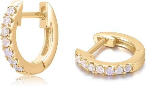 Tiny Paved Huggies | Everyday Studded Hoop Sleeper Earrings | Mini Crystal Huggies | Minimalist Jewelry Gift for Her in Saudi Arabia