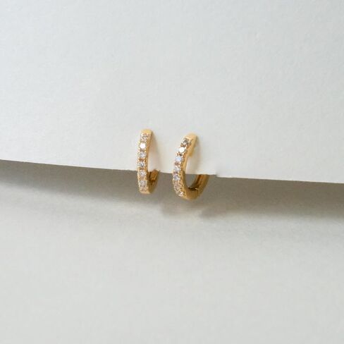 Tiny Paved Huggies | Everyday Studded Hoop Sleeper Earrings | Mini Crystal Huggies | Minimalist Jewelry Gift for Her in Saudi Arabia