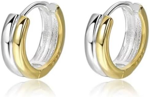 Two-Tone Huggie Hoop Earrings, Mixed Metal Sterling Silver and Gold Vermeil Jewelry, Small Classic Design in Saudi Arabia